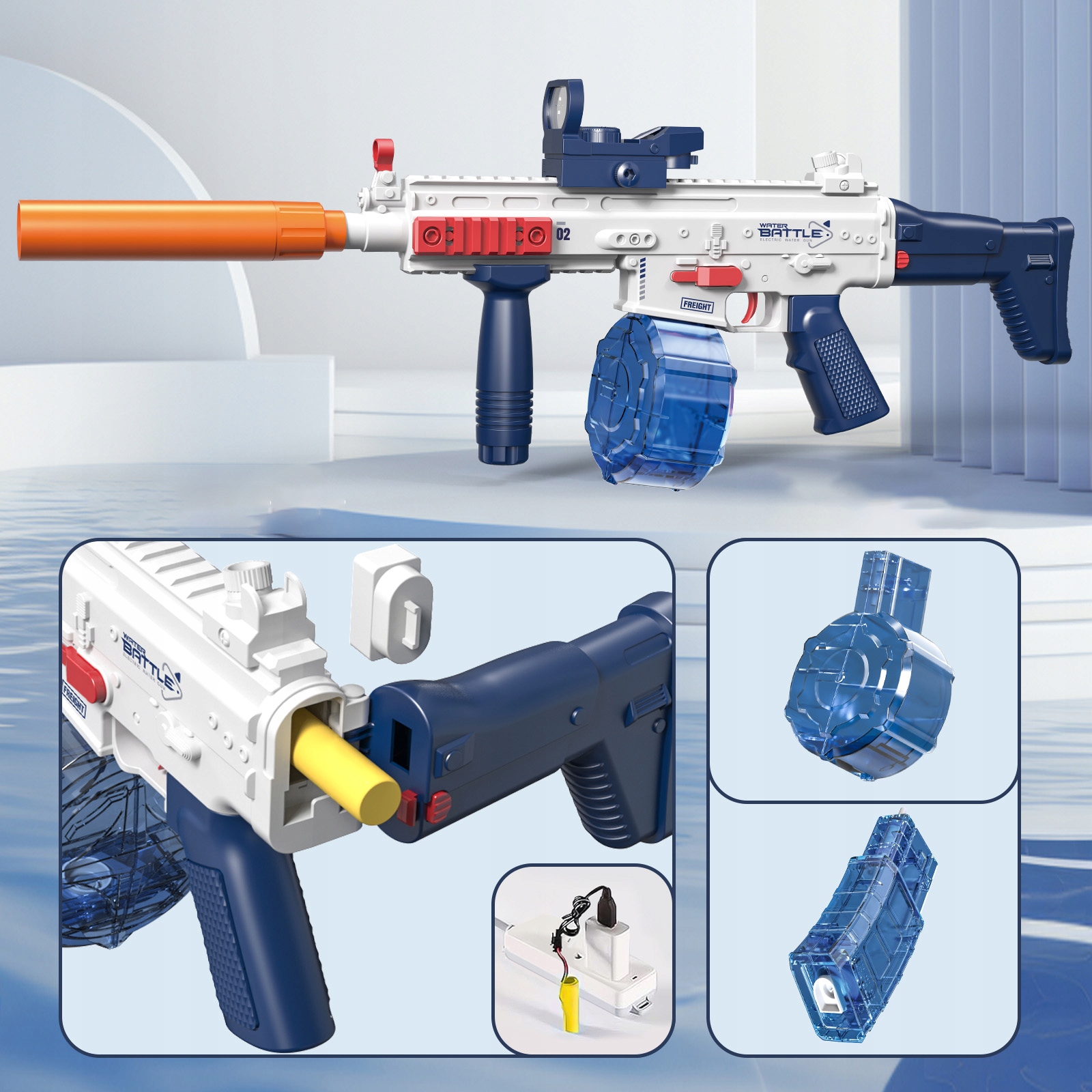 Elektryczny pistolet na wodę NIKOLATOY, efekt LED, akumulator, zasięg 10m - obrazek 6
