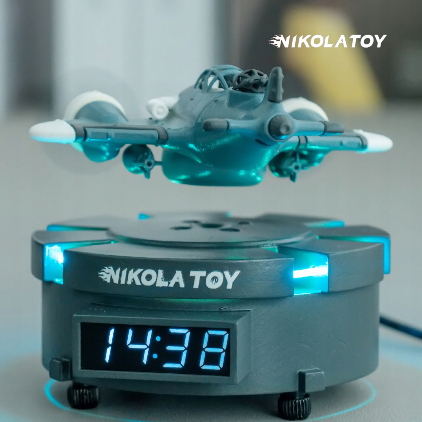 Model lewitujący samolot z zegarkiem, steampunk, biurkowy, LED NikolaToy - obrazek 3