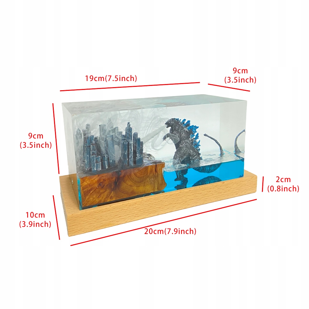 Nowoczesna Lampka na biurko z żywicy motyw Godzilla, resin, LED RGB, pilot - obrazek 6