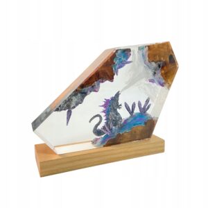 Nowoczesna Lampka biurkowa z żywicy motyw Godzilla, resin, LED RGB, pilot